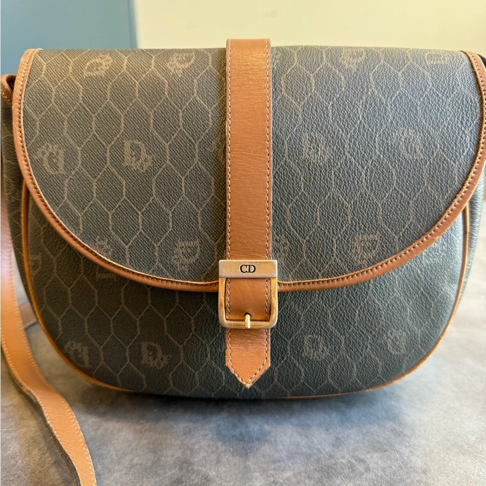 Dior VINTAGE Honeycomb Monogram Saddle Crossbody, Christian Dior